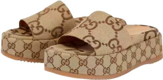 GG Canvas Platform Wedge Sandals Size 38.5