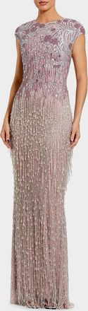 Mac Duggal Evening Embellished Mesh Cap-Sleeve Gown