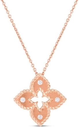 Roberto Coin Roberto Coin 18K Rose Gold Petite Venetian Princess Diamond & Satin Finish Small Flower Necklace - 7772985Axchx