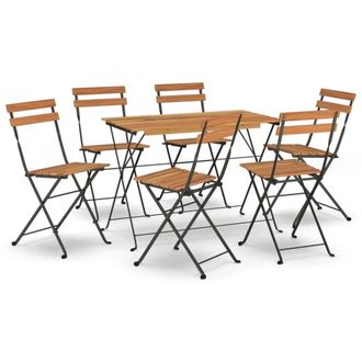 Berkfield Home 7 Piece Folding Bistro Set Solid Wood Acacia & Steel in Brown