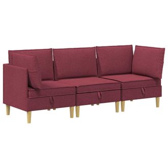 vidaXL Juego De Sof&aacute; Modular Con Almacenamiento 3 Pcs Rojo Vino Tela Vidaxl