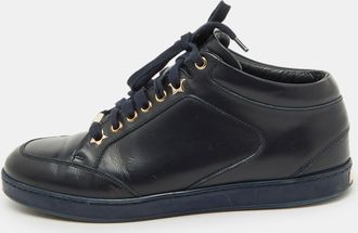 Jimmy Choo London Navy Blue Leather Low Top Sneakers