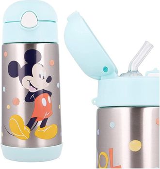 Trade Shop Trade Shop - Borraccia Pop Up Bottiglia In Acciaio Topolino Con Cannuccia 530 Ml Mickey Mouse