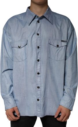 Dolce & Gabbana Mens Light Blue Cotton Button Down Casual Shirt Polyester Elastane T-Shirts And Polos