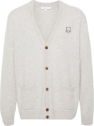Maison Kitsuné Fox-motif wool cardigan - men - Wool - L - Grey