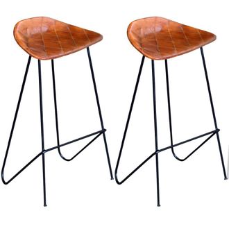 vidaXL Vidaxl - Taburetes De Cocina 2 Unidades Cuero Aut&eacute;ntico Negro Y Marr&oacute;n