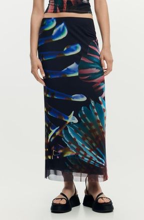 Desigual Graphic Mesh Maxi Skirt in Black at Nordstrom, Size X-Small