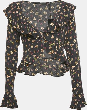 Rotate Black Floral Crepe Frill Blouse