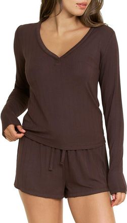 Honeydew Intimates Cloud Modal Long Sleeve Henley in Chocolate at Nordstrom, Size X-Small