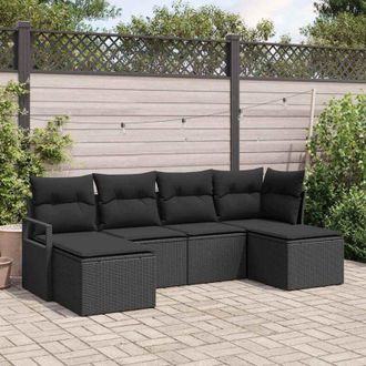 vidaXL Conjunto De Sof&aacute; De Jard&iacute;n 6 Pcs Negro Polirat&aacute;n Vidaxl