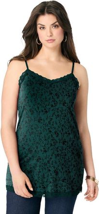 Roaman's Lace Trim Knit Cami With Adjustable Straps in Emerald Ditsy Vines at Nordstrom, Size 12