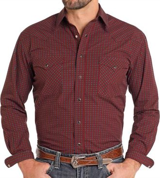 Panhandle Mens Rough Stock Snap Shirt In Burgundy