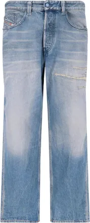 Diesel Straight-Leg Blue Denim Jeans with Distressed Details