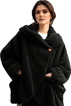 Generic Women Fluffy Teddy Coat Shawl Collar Cardigan Top Autumn Pullover with Button Ladies Teen Girls Winter Warm Lounge Wear Thick Plush Sweatshirts with P