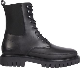 Tommy Hilfiger Black Chunky Sole Lace-Up Elastic Panel Leather Boots