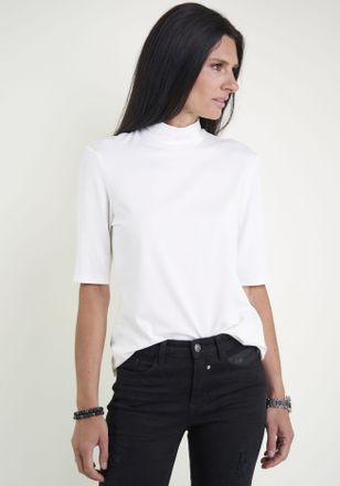 Seidel Moden Stehkragenshirt SEIDEL MODEN, Damen, Gr. 34, weiss (sanftes wei&szlig;), Jersey, Obermaterial: 96% Viskose, 4% Elasthan, unifarben, figurumspielend h&uuml;ftlang