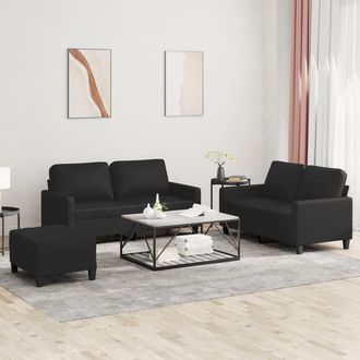 vidaXL Vidaxl - Juego De Sof&aacute;s Con Cojines 3 Piezas Cuero Sint&eacute;tico Negro