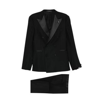 Tagliatore Double Breasted Suits, male, Black, Size: M Double-breasted Tuxedo Suit
