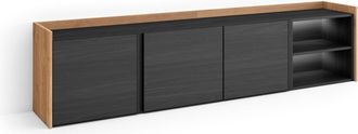 Skraut Home Skraut Home - Mueble Tv, Televisi&oacute;n, Muebles De Sal&oacute;n, Almacenaje, 207x35x50cm, Para Tv Hasta 80, Led, Estilo Moderno, Negro Y Roble