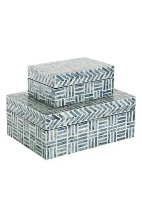 Uma Contemporary Set of 2 Decorative Mother of Pearl Boxes in Blue at Nordstrom Rack