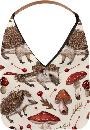 Generic Hedgehogs Mushrooms Reusable Lightweight Grocery Bags - Foldable Into Compact Pouch, Washable & Sturdy, Multipurpose for Shopping and Travel