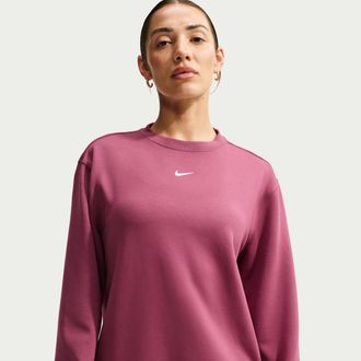 Nike Womens Studio Fleece Sport Dri-FIT Crew-Neck Sweatshirt in Red | IO0428-654