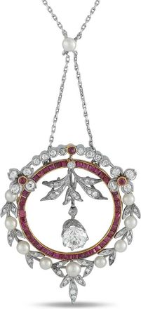 Luxury Bazaar 18kt geelgouden en platinum halsketting met hanger en diamant - Zilver