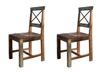 Massivmoebel24 Nature Of Spirit 26 Set Di 2 Sedie In Legno Riciclato - Laccato / Multicolore 45x45x95