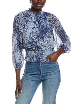 Shelli Segal Laundry By Shelli Segal Printed Smocked Blouse