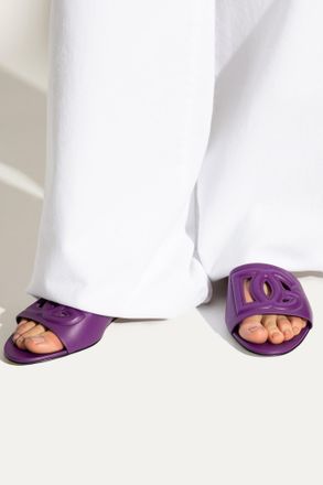Dolce & Gabbana Leather Slides With Logo, Womens, Purple