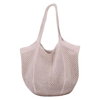 Generic Women Aesthetic Shoulder Bag Hollow Out Knitted Tote Handbag Large Capacity Knitting Shopping Handbag Female Outdoor Bag (Beige)