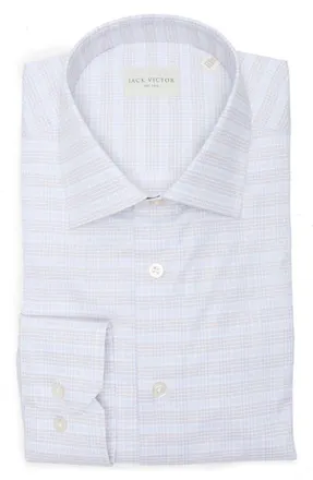 Jack Victor Plaid Cotton Dress Shirt in Taupe at Nordstrom, Size 17.5 - 32