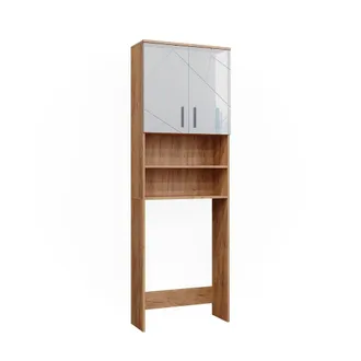 Vicco Mobiletto Per Lavatrice Irma, Bianco Lucido/oro Power Oak, 64 X 190.5 Cm Vicco
