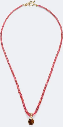 Octavia Elizabeth 18kt gold beaded necklace with spinels and tigers eye