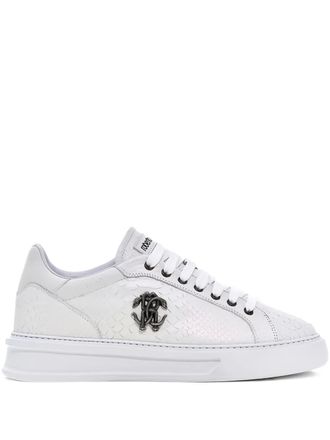 Roberto Cavalli logo-plaque low-top sneakers - men - Fabric/Rubber/Bos Taurus - 45 - White