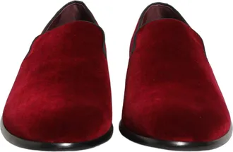 Dolce & Gabbana Maroon Velvet Slip On Men Dress Loafers Shoes Cotton
