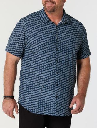 Perry Ellis Big & Tall Hash Mark Sport Shirt in Dark Sapphire at Nordstrom, Size Xx-Large