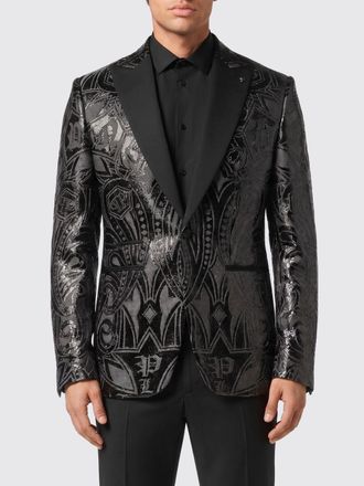 Philipp Plein Blazer monopetto con monogramma di cristalli e rever a lancia