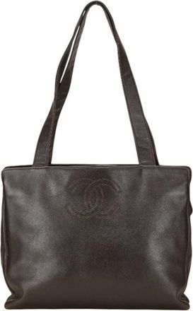 Chanel Brown Leather Handbag Tote Bag (Pre-Owned)