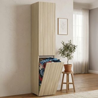 Dmora Armario Multiusos Agapanto De 2 Puertas, Mueble Para Lavander&iacute;a De 2 Puertas, Columna De Ba&ntilde;o Con Cesto Para La Ropa, 100% Made In Italy, 45x37h195 Cm