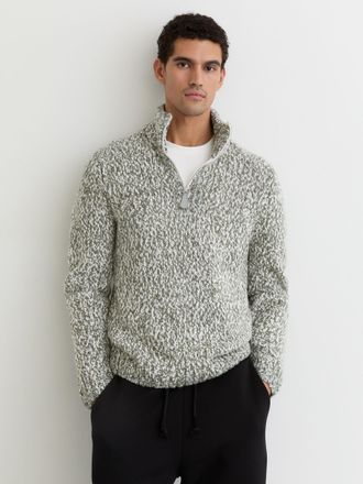 Reiss Sage Green Melange Marled Half-zip Knitted Jumper With Wool, Xxl
