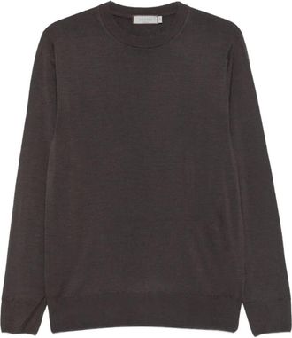 Canali Bruine Geribbelde Trui met Ronde Hals - Heren - Ronde hals truien - Bruin - 2XL - Katoen - Truien & Vesten
