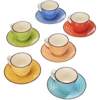 Tognana Tognana Art & Pepper, Set 6 Tazzine Caff&egrave; Con Piatto cc 90, 12 Pezzi, Stoneware, Multicolore