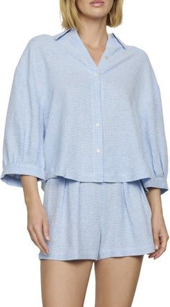 Eberjey Relaxed Linen Blend Button-Up Sleep Shirt in Gingham White/summer at Nordstrom, Size X-Small