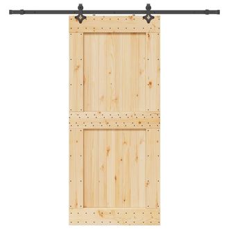 Berkfield Home Sliding Door with Hardware Set 100x210 cm Solid Wood Pine in Brown