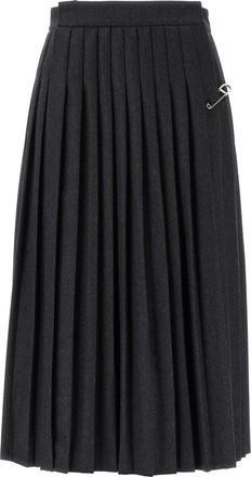 Prada Gray Virgin Wool Midi Womens Skirt