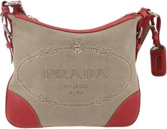 Prada Pre-owned Shoulder Bags, female, Beige, Size: ONE SIZE Pre-owned Canvas Shoulder Bag