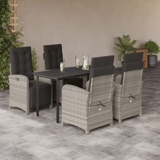 vidaXL Set Comedor De Jard&iacute;n 5 Pzas Cojines Rat&aacute;n Sint&eacute;tico Gris Claro Vidaxl