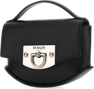 Durazzi Milano Womens Leather Mini Swing Top Handle Bag Black Metal Argentato Anticato