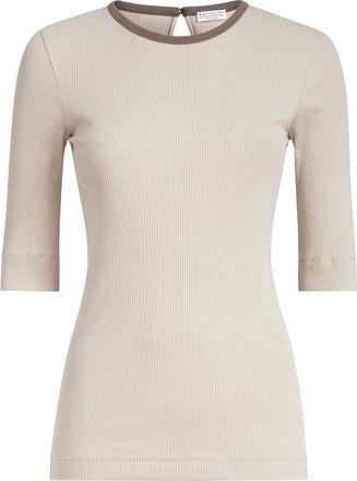 Brunello Cucinelli Ribbed jersey top in Beige at Nordstrom, Size Xx-Small Eu